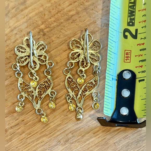 Elegant Gold Colored Floral Dangle Earrings - Picture 3 of 3